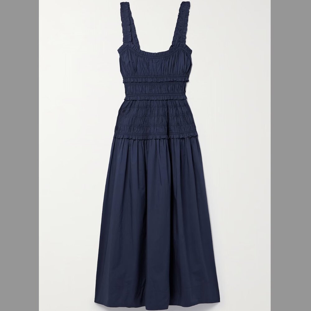 DÔEN Marianne shirred organic cotton-poplin midi dress - XXL